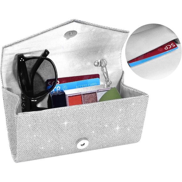 Women Silver Imported Magnetic Purse Rhinestone Envelope Party Handbag - Picture 6 of 7